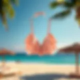 Elegant Ruffle Halter Tankini Top Elegant design showcasing a ruffle halter tankini top against a serene beach backdrop