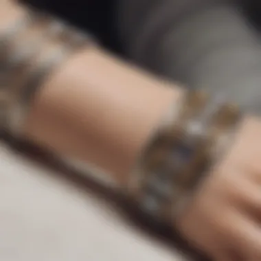 Close-up of intricate designs and materials used in bracelets