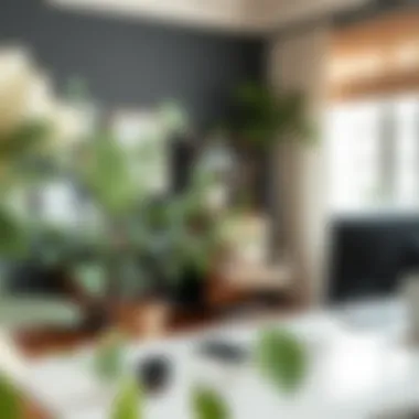 Enhancing Workspace with Silk Eucalyptus Creative arrangement of silk eucalyptus branches in a stylish home office