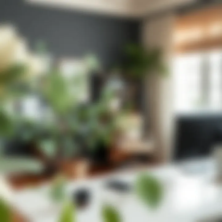 Enhancing Workspace with Silk Eucalyptus Creative arrangement of silk eucalyptus branches in a stylish home office