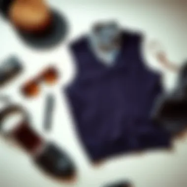Accessories for Slim Fit Sweater Vest Styling A flat lay of accessories that complement a slim fit sweater vest
