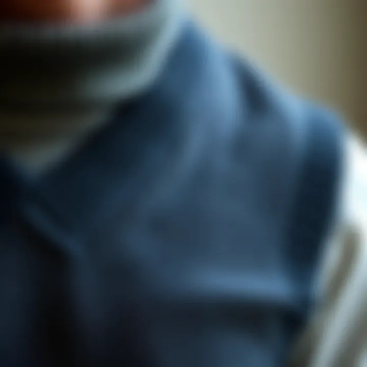Stylish Slim Fit Sweater Vest Detail A close-up of a stylish slim fit sweater vest in a modern fabric