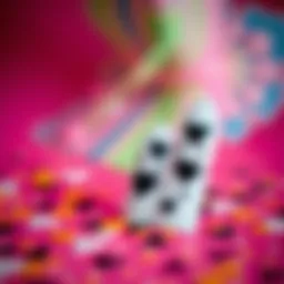 Intricate black heart nail sticker design on a vibrant background