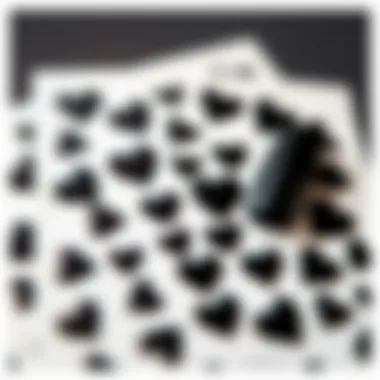 Detailed View of Black Heart Nail Sticker Collection Close-up of black heart nail stickers arranged artistically
