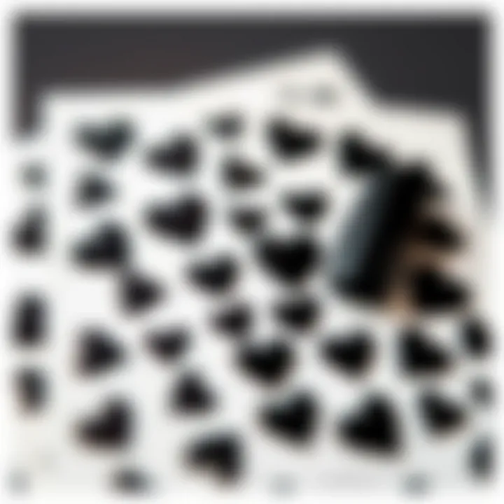 Detailed View of Black Heart Nail Sticker Collection Close-up of black heart nail stickers arranged artistically