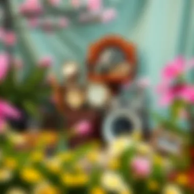 Vintage Props with Spring Vibe An artistic arrangement of vintage props against a spring backdrop