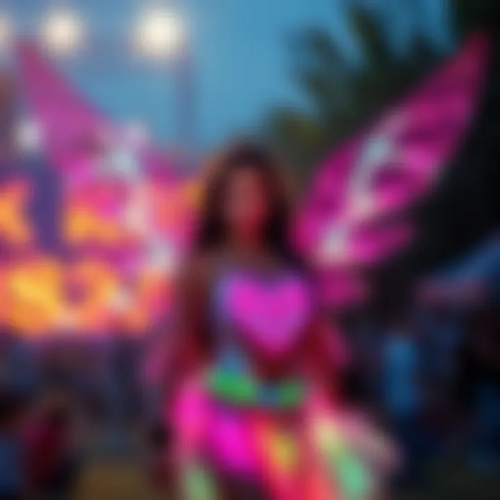 Captivating Performances with LED Wings A performer wearing LED wings at a festival, captivating the audience with vibrant displays