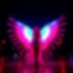 Radiant LED wings illuminated in a dark setting showcasing vibrant colors