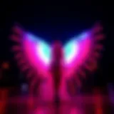 Illuminated Beauty of LED Wings Radiant LED wings illuminated in a dark setting showcasing vibrant colors