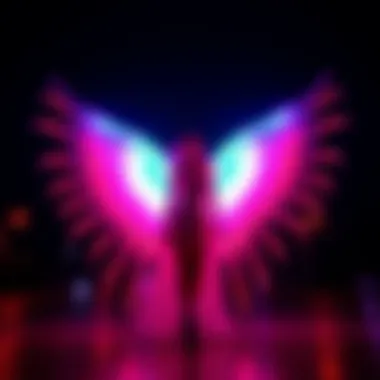 Illuminated Beauty of LED Wings Radiant LED wings illuminated in a dark setting showcasing vibrant colors