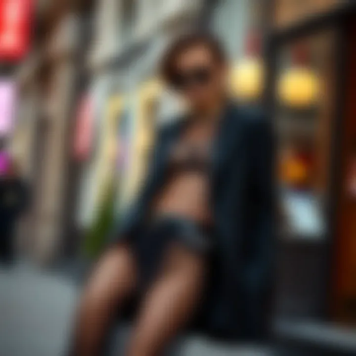 Chic Styling with Rhinestone-Embellished Mesh Pants Fashionable ensemble featuring mesh pants with rhinestones