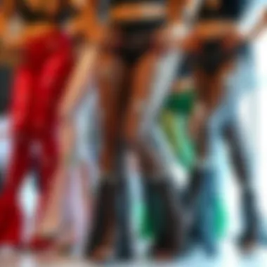 Diverse Styles of Mesh Pants with Rhinestones Different colors and designs of mesh pants with rhinestones