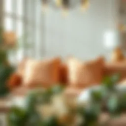Elegant peach pillow covers enhancing a cozy living room
