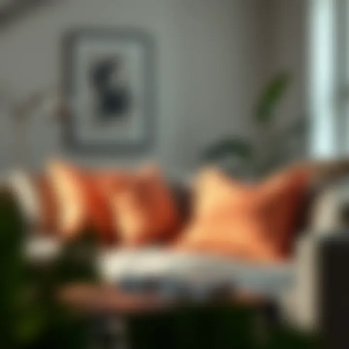 Stylish peach pillow covers on a modern sofa
