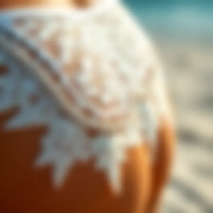 Close-up view of intricate thong swimwear details and textures