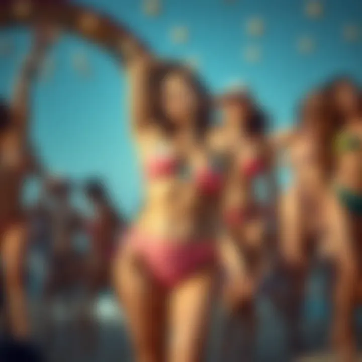 Artistic representation of body positivity with diverse thong swimwear styles