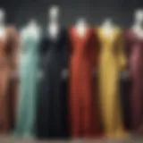 A showcase of vintage long gowns highlighting different styles and fabrics.