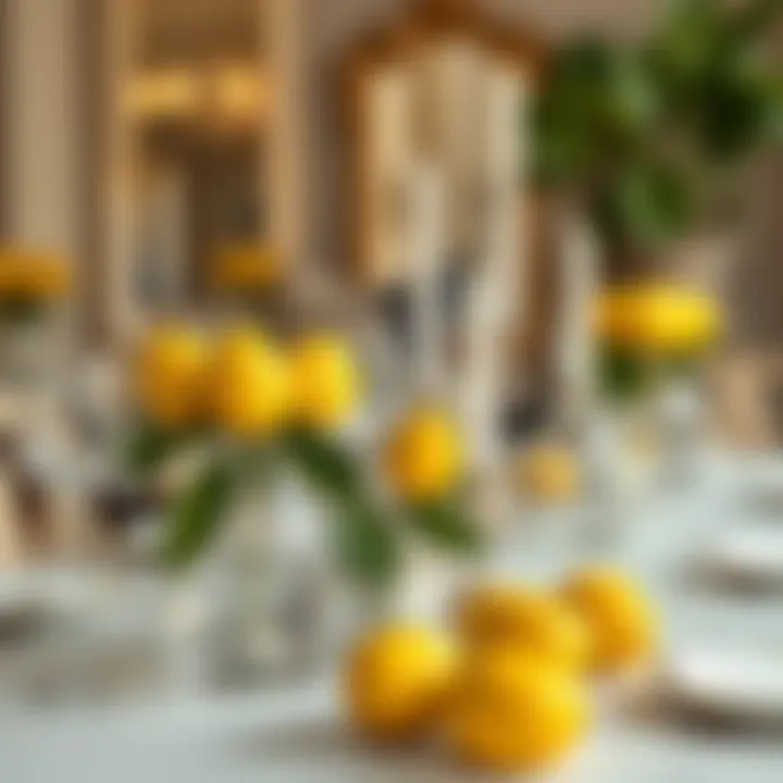 Chic Table Centerpieces Featuring Faux Lemons Elegant dining table setting with artificial lemons as centerpieces