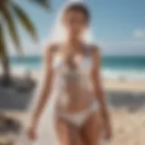 Bridal bikini and veil ensemble by the beach