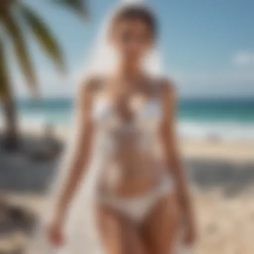 Bridal bikini and veil ensemble by the beach