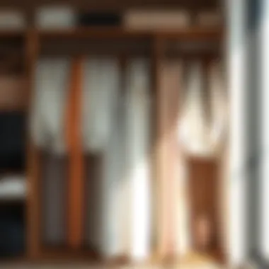 Modern Wardrobe with Long Narrow Canvases Stylish arrangement of long narrow canvas pieces in a modern wardrobe