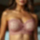 Intricate lace detailing of a bandeau bralette