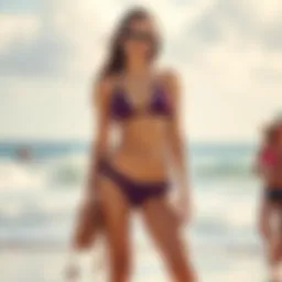 A chic combination of a bathing suit and booty shorts on a beach