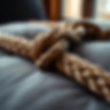 Close-up of intricate knot details on a floor cushion