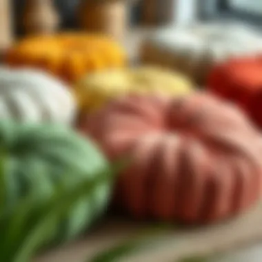 Various knot floor cushions in different colors and textures