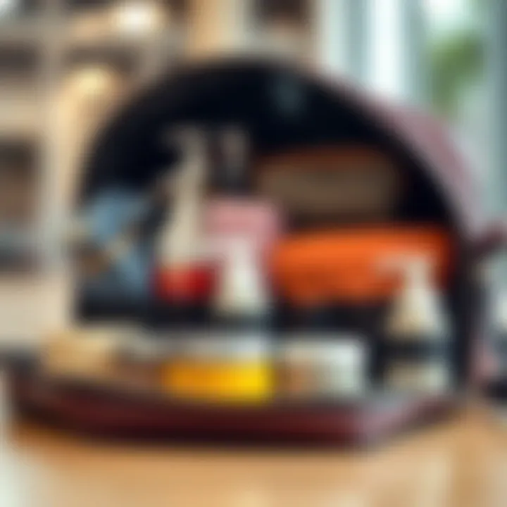 Organized Travel Bag with Soap Containers A well-organized travel bag featuring neatly packed travel size soap containers.