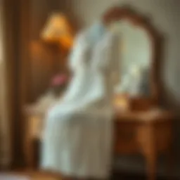 Elegant knee-length cotton nightgown showcased on a vintage dressing table