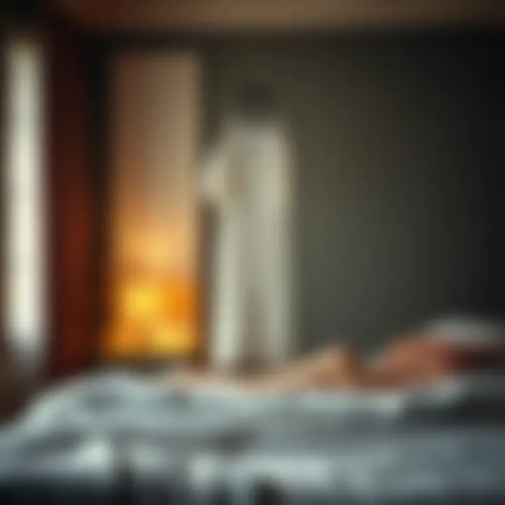 A serene bedroom setting featuring a knee-length nightgown hanging gracefully