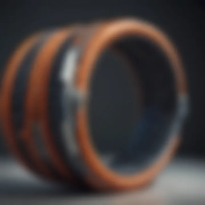 Close-up of a coil wristband with intricate material details highlighting durability and design.