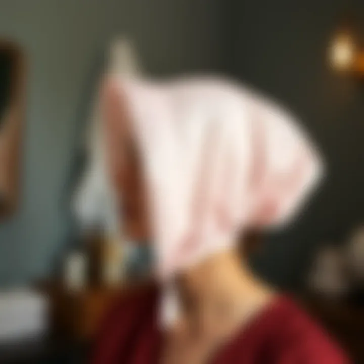 Silk bonnet displayed with a hair care routine setting