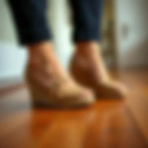 The Elegance of Wedge House Shoes Elegant wedge house shoes on a wooden floor