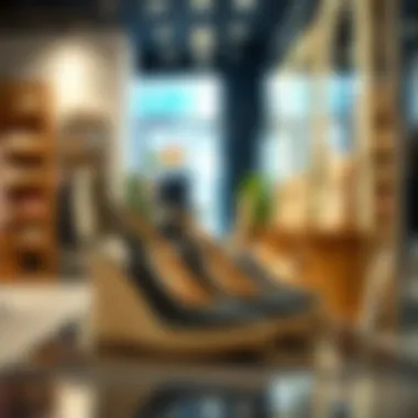 Trendy Wedge House Shoes in Fashion Retail Trendy wedge house shoes displayed in a boutique