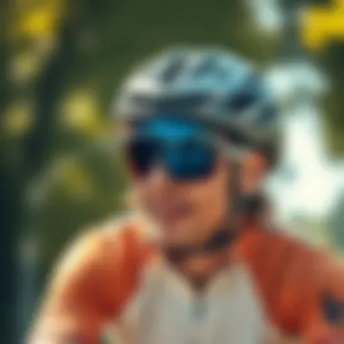 Cyclist with Trendy Eyewear A cyclist wearing trendy eyewear during a ride