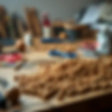 Crafting with Wood Beads Artistic arrangement of 16 mm wood beads on a crafting table with tools and materials