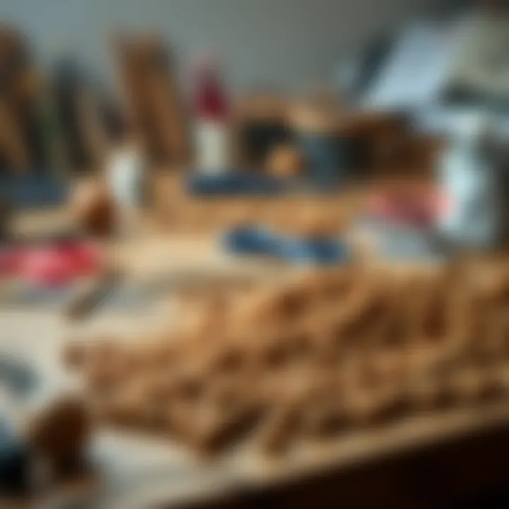 Crafting with Wood Beads Artistic arrangement of 16 mm wood beads on a crafting table with tools and materials