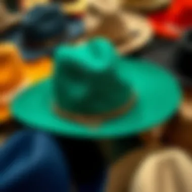 Diverse Styles and Colors of Wide Brim Felt Cowboy Hats A variety of styles and colors of wide brim felt cowboy hats