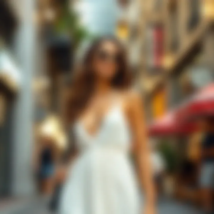 Stylish Urban Fashion A model showcasing a stylish sun dress in a trendy urban environment