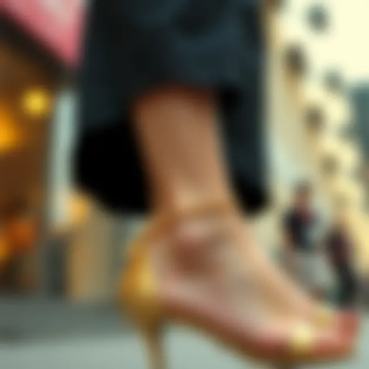 Fashion Integration of Gold Anklet Extender Fashionable ensemble featuring a gold anklet extender enhancing the outfit