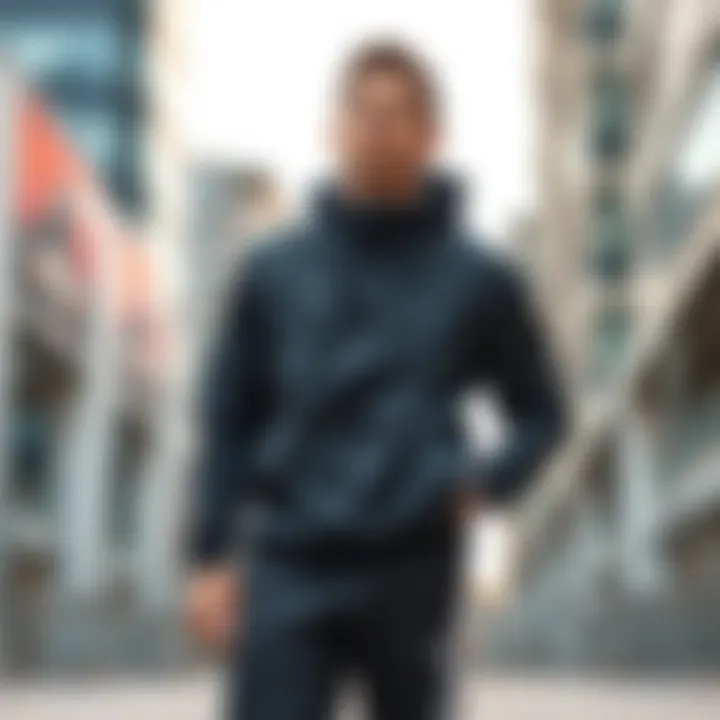 Stylish Overview in Urban Setting A stylish fitted workout jacket showcased against a modern urban backdrop