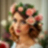 Elegant floral headband adorned with fresh roses and greenery