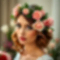 Elegant floral headband adorned with fresh roses and greenery