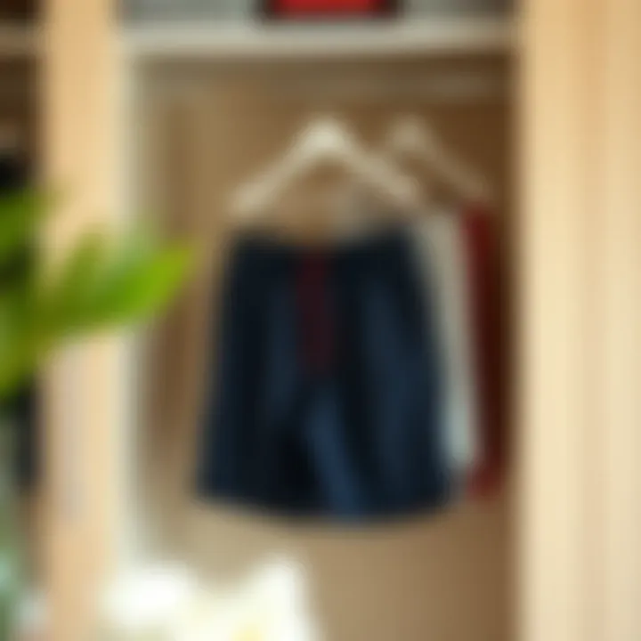 Organization in a Stylish Wardrobe Illustration of a well-organized wardrobe with shorts neatly hung
