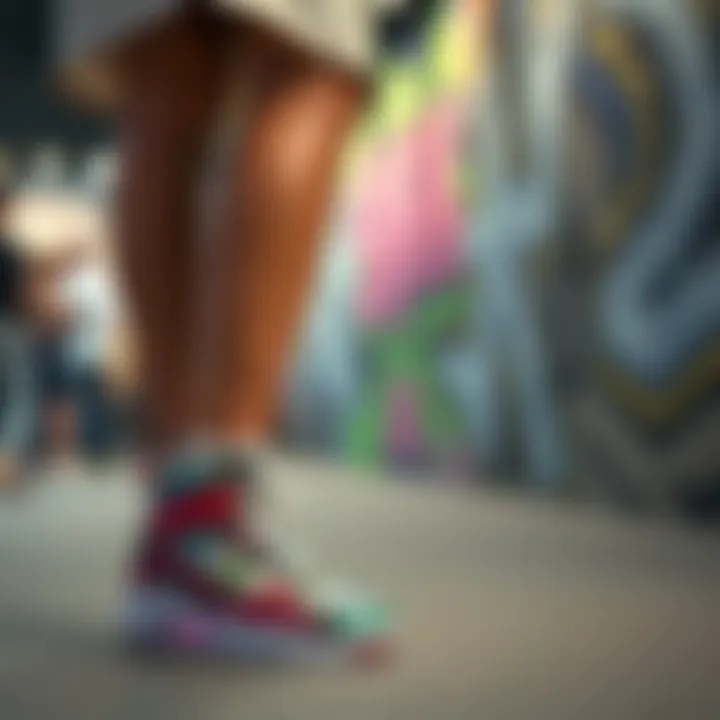 Graffiti Shoes in Modern Fashion Events Fashion model wearing graffiti shoes at a contemporary art event