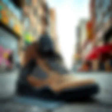 Urban Culture and Graffiti Footwear Street scene featuring diverse graffiti shoes in urban environment