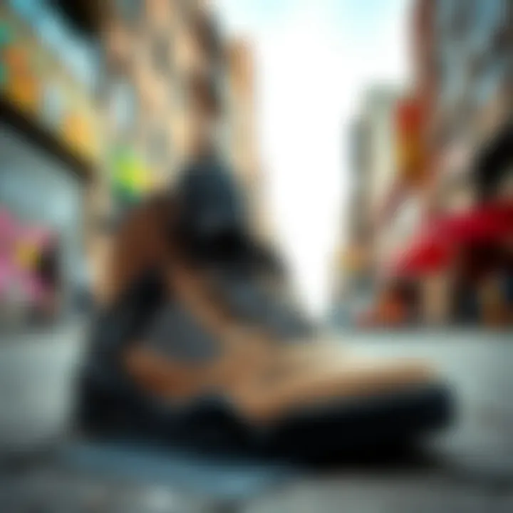 Urban Culture and Graffiti Footwear Street scene featuring diverse graffiti shoes in urban environment