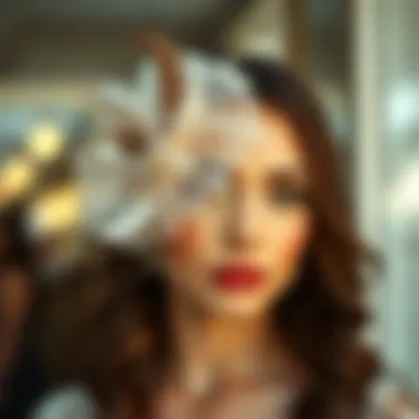 Chic Fascinator with Feathers and Lace A stunning fascinator adorned with feathers and delicate lace.